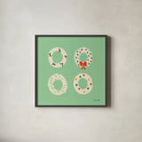 Wreaths by Ann Kelle. Shown in a sleek black glass frame for a contemporary gallery look. Available as an archival giclee rolled canvas, fine art paper, or poster print. SKU 81238a.
