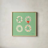 Wreaths by Ann Kelle. Shown in a natural wood glass frame for a timeless modern aesthetic. Available as an archival giclee rolled canvas, fine art paper, or poster print. SKU 81238a.