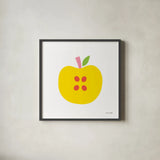 Yellow Apple by Ann Kelle. Shown in a sleek black glass frame for a contemporary gallery look. Available as an archival giclee rolled canvas, fine art paper, or poster print. SKU 55614a.