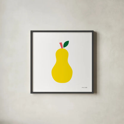 Yellow Pear by Ann Kelle. Shown in a sleek black glass frame for a contemporary gallery look. Available as an archival giclee rolled canvas, fine art paper, or poster print. SKU 55616a.