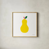 Yellow Pear by Ann Kelle. Shown in a natural wood glass frame for a timeless modern aesthetic. Available as an archival giclee rolled canvas, fine art paper, or poster print. SKU 55616a.