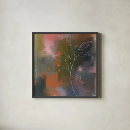 Abstract Botanical by Anne Tavoletti. Shown in a sleek black glass frame for a contemporary gallery look. Available as an archival giclee rolled canvas, fine art paper, or poster print. SKU 97375a.