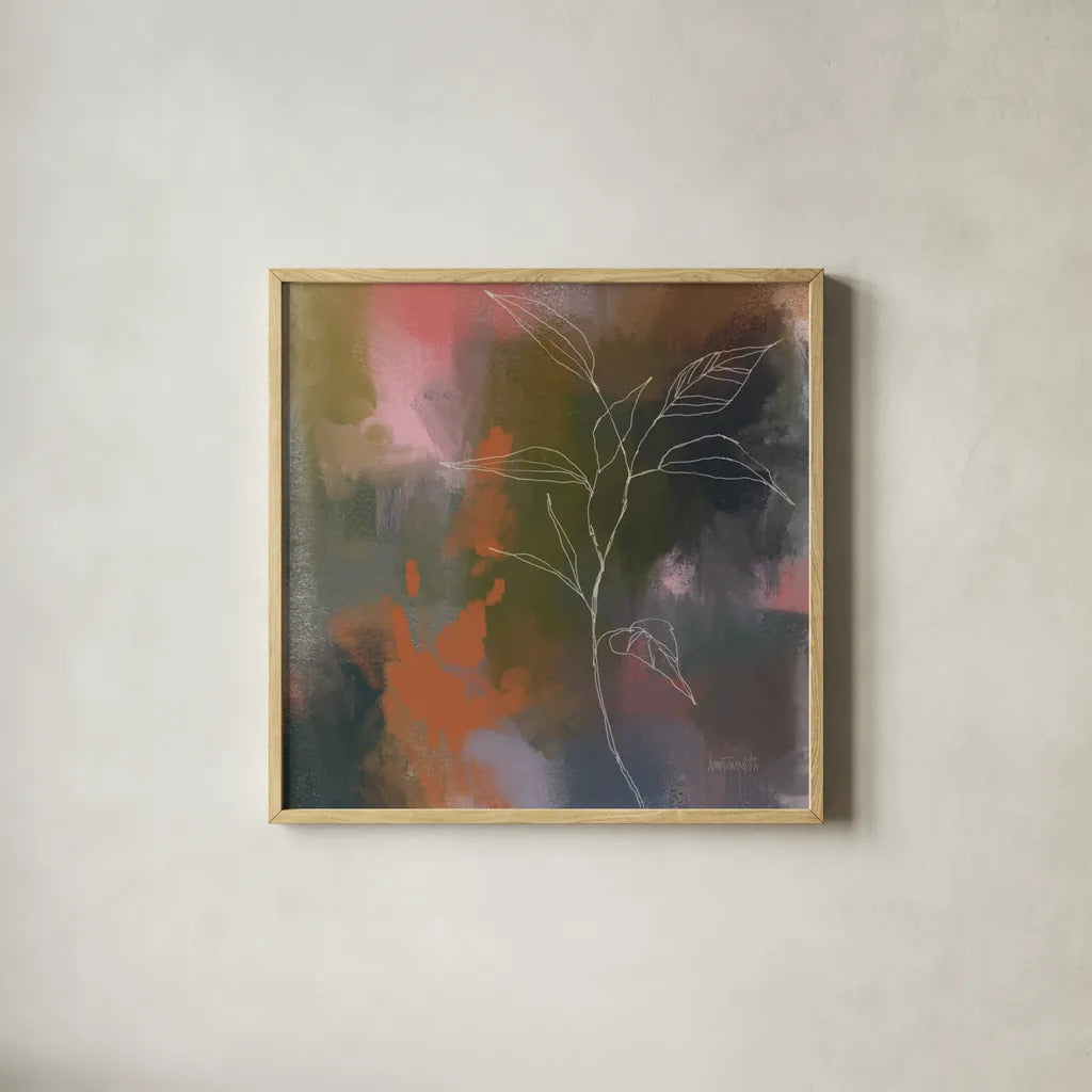 Abstract Botanical by Anne Tavoletti. Shown in a natural wood glass frame for a timeless modern aesthetic. Available as an archival giclee rolled canvas, fine art paper, or poster print. SKU 97375a.