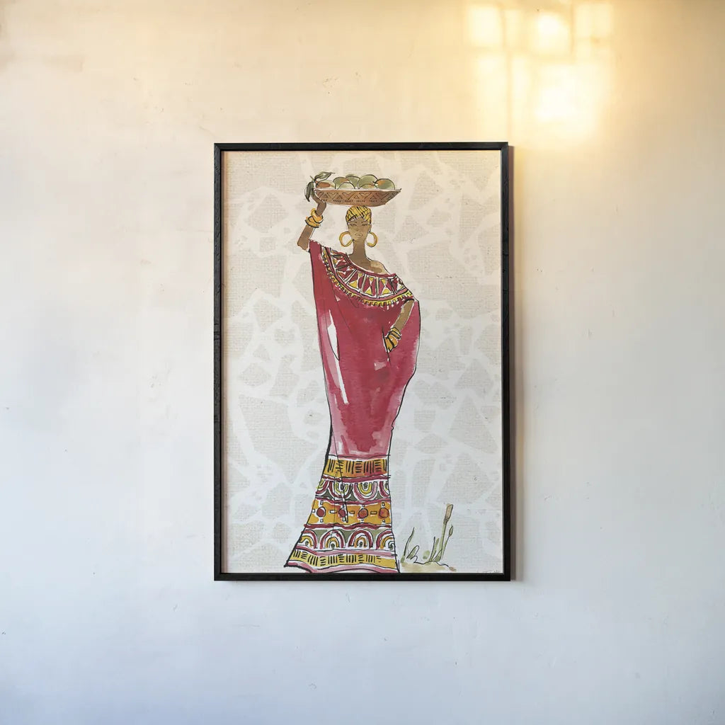 African Flair IX B by Anne Tavoletti. shown as a paper print in a black flame. Available as a archival giclee rolled canvas, fine art paper, or poster print. SKU 73687h.