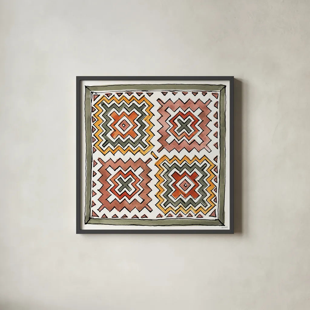 African Flair XIII by Anne Tavoletti. Shown in a sleek black glass frame for a contemporary gallery look. Available as an archival giclee rolled canvas, fine art paper, or poster print. SKU 69452a.