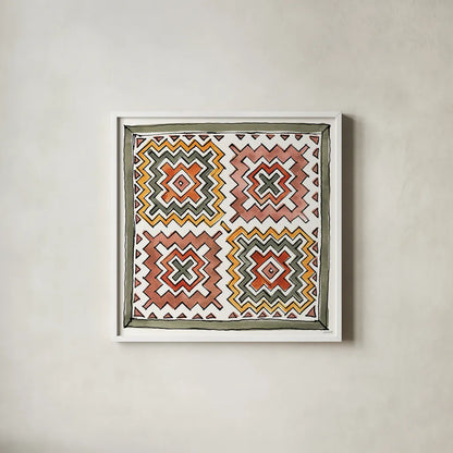 African Flair XIII by Anne Tavoletti. Shown in a crisp white glass frame for a clean and minimalist style. Available as an archival giclee rolled canvas, fine art paper, or poster print. SKU 69452a.