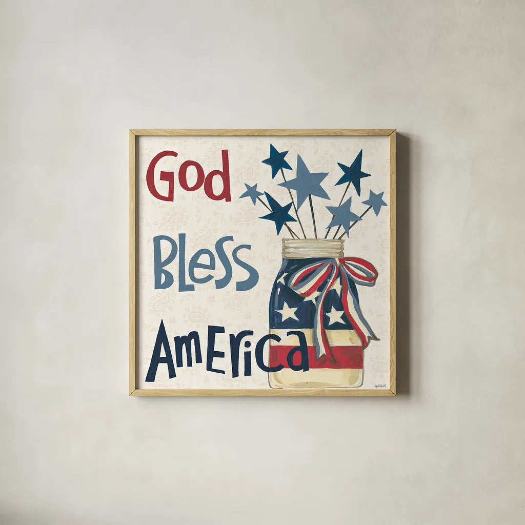 American Country II by Anne Tavoletti. Shown in a natural wood glass frame for a timeless modern aesthetic. Available as an archival giclee rolled canvas, fine art paper, or poster print. SKU 25144a.