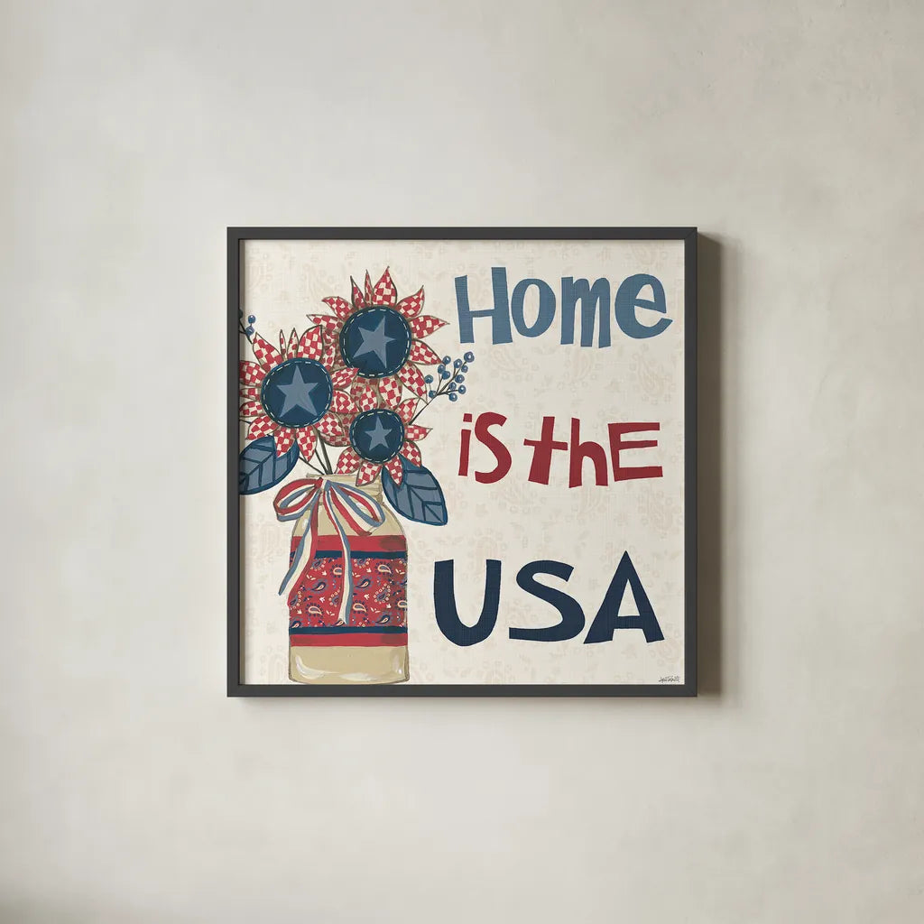 American Country III by Anne Tavoletti. Shown in a sleek black glass frame for a contemporary gallery look. Available as an archival giclee rolled canvas, fine art paper, or poster print. SKU 25145a.