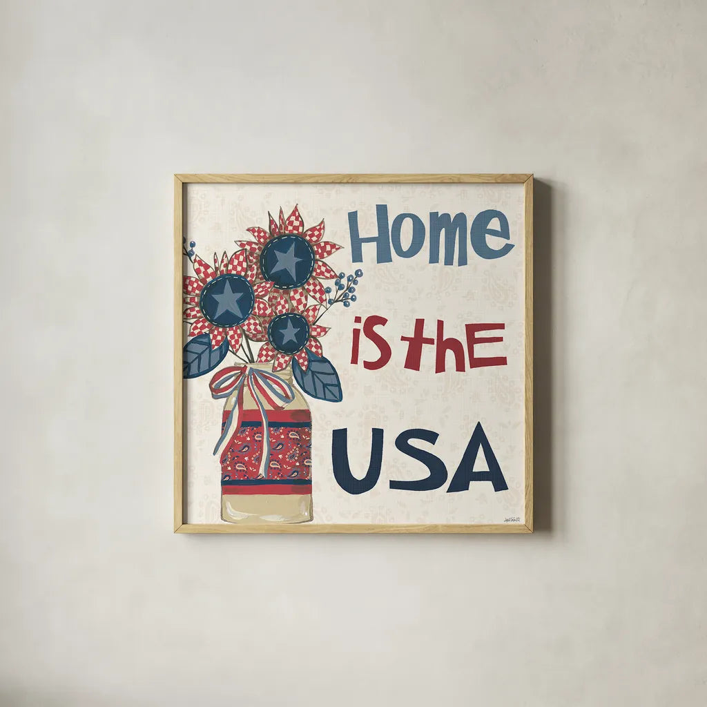 American Country III by Anne Tavoletti. Shown in a natural wood glass frame for a timeless modern aesthetic. Available as an archival giclee rolled canvas, fine art paper, or poster print. SKU 25145a.