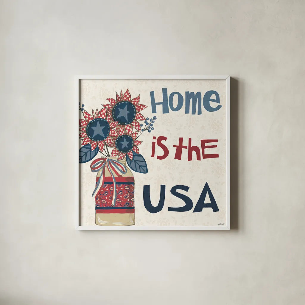 American Country III by Anne Tavoletti. Shown in a crisp white glass frame for a clean and minimalist style. Available as an archival giclee rolled canvas, fine art paper, or poster print. SKU 25145a.