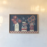 American Country Jars by Anne Tavoletti. shown as a paper print in a natural frame. Available as a archival giclee rolled canvas, fine art paper, or poster print. SKU 74883i.