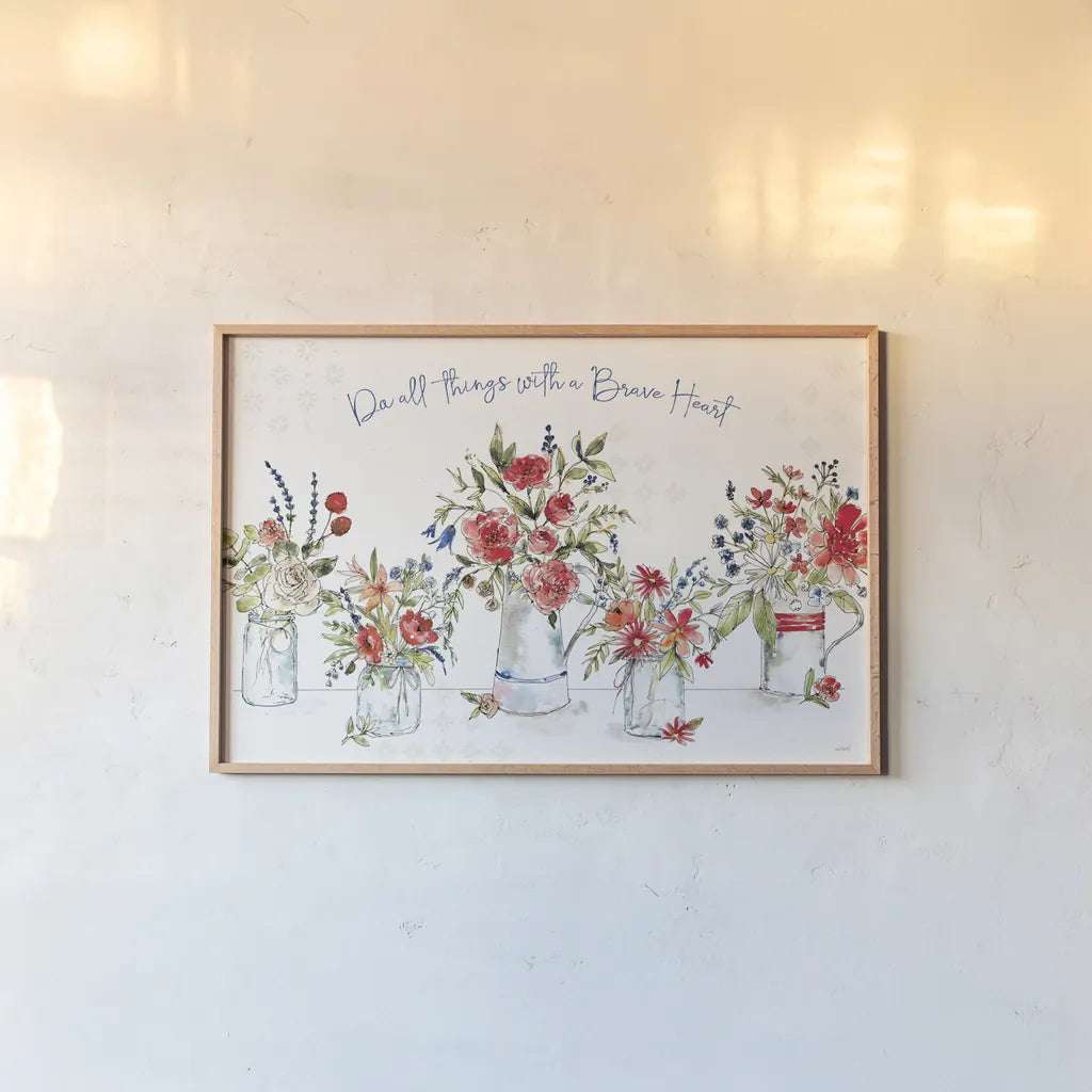 Americana Mood I by Anne Tavoletti. shown as a paper print in a natural frame. Available as a archival giclee rolled canvas, fine art paper, or poster print. SKU 56111i.