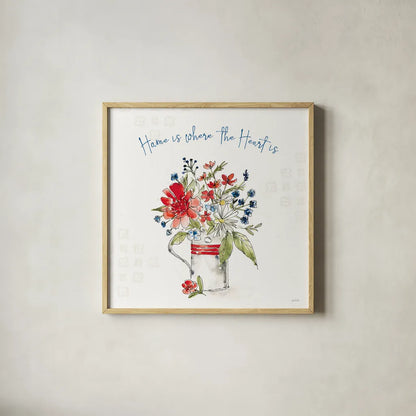 Americana Mood II by Anne Tavoletti. Shown in a natural wood glass frame for a timeless modern aesthetic. Available as an archival giclee rolled canvas, fine art paper, or poster print. SKU 56112a.