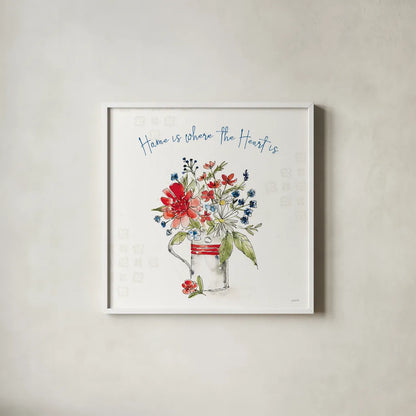 Americana Mood II by Anne Tavoletti. Shown in a crisp white glass frame for a clean and minimalist style. Available as an archival giclee rolled canvas, fine art paper, or poster print. SKU 56112a.