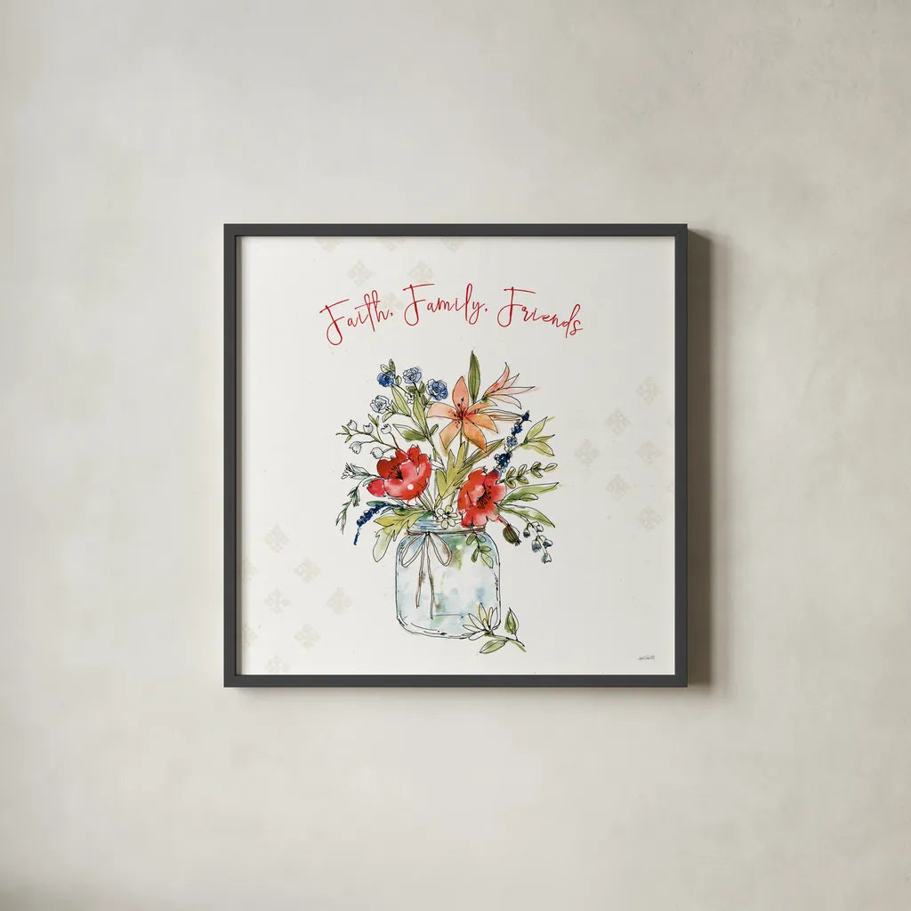 Americana Mood III by Anne Tavoletti. Shown in a sleek black glass frame for a contemporary gallery look. Available as an archival giclee rolled canvas, fine art paper, or poster print. SKU 56113a.