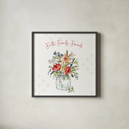 Americana Mood III by Anne Tavoletti. Shown in a sleek black glass frame for a contemporary gallery look. Available as an archival giclee rolled canvas, fine art paper, or poster print. SKU 56113a.