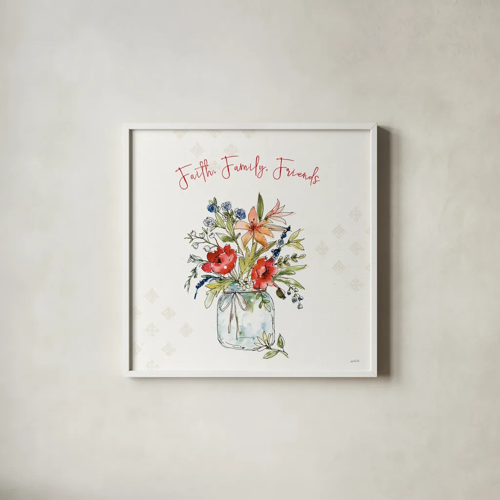 Americana Mood III by Anne Tavoletti. Shown in a crisp white glass frame for a clean and minimalist style. Available as an archival giclee rolled canvas, fine art paper, or poster print. SKU 56113a.