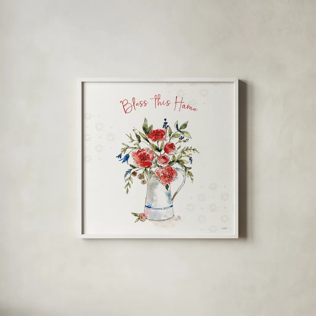 Americana Mood IV by Anne Tavoletti. Shown in a crisp white glass frame for a clean and minimalist style. Available as an archival giclee rolled canvas, fine art paper, or poster print. SKU 56114a.