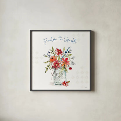 Americana Mood V by Anne Tavoletti. Shown in a sleek black glass frame for a contemporary gallery look. Available as an archival giclee rolled canvas, fine art paper, or poster print. SKU 56115a.