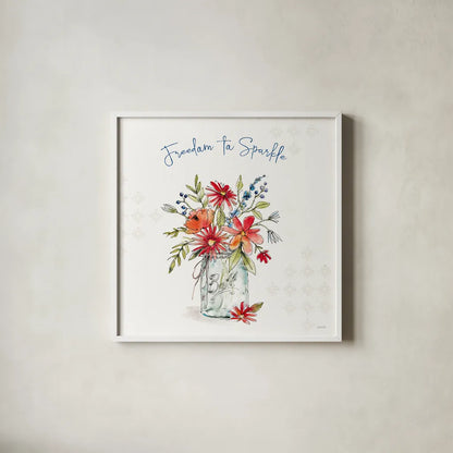 Americana Mood V by Anne Tavoletti. Shown in a crisp white glass frame for a clean and minimalist style. Available as an archival giclee rolled canvas, fine art paper, or poster print. SKU 56115a.