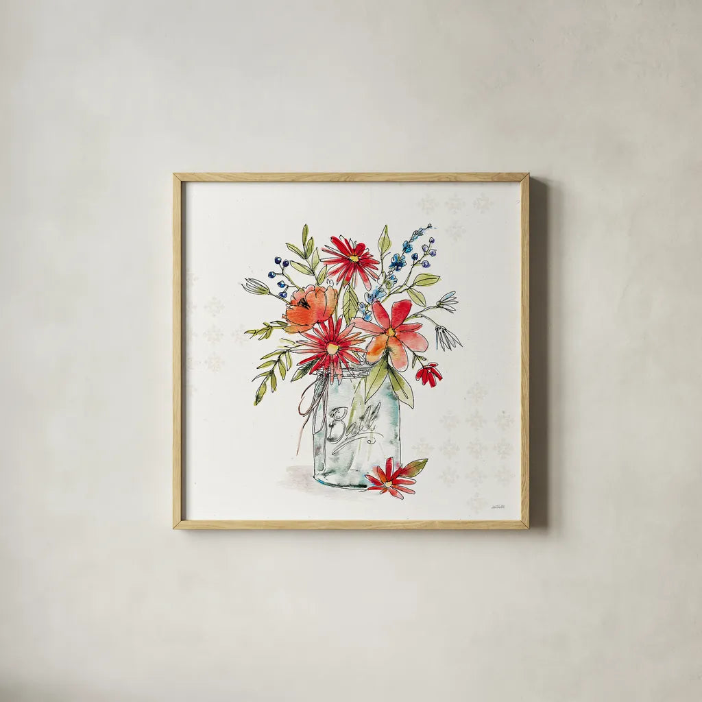 Americana Mood V No Words by Anne Tavoletti. Shown in a natural wood glass frame for a timeless modern aesthetic. Available as an archival giclee rolled canvas, fine art paper, or poster print. SKU 63923a.