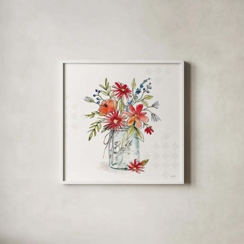 Americana Mood V No Words by Anne Tavoletti. Shown in a crisp white glass frame for a clean and minimalist style. Available as an archival giclee rolled canvas, fine art paper, or poster print. SKU 63923a.