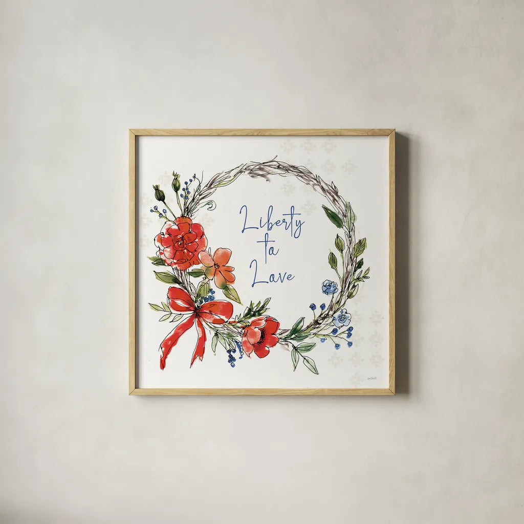 Americana Mood VI by Anne Tavoletti. Shown in a natural wood glass frame for a timeless modern aesthetic. Available as an archival giclee rolled canvas, fine art paper, or poster print. SKU 56116a.