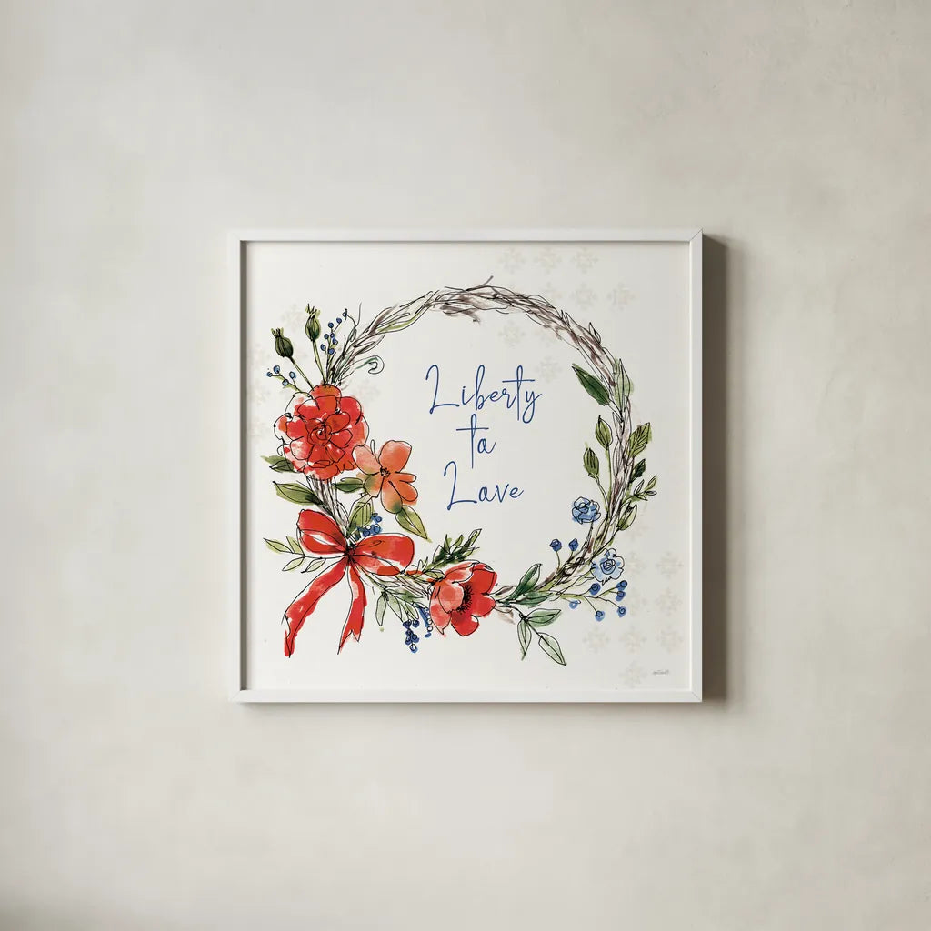 Americana Mood VI by Anne Tavoletti. Shown in a crisp white glass frame for a clean and minimalist style. Available as an archival giclee rolled canvas, fine art paper, or poster print. SKU 56116a.