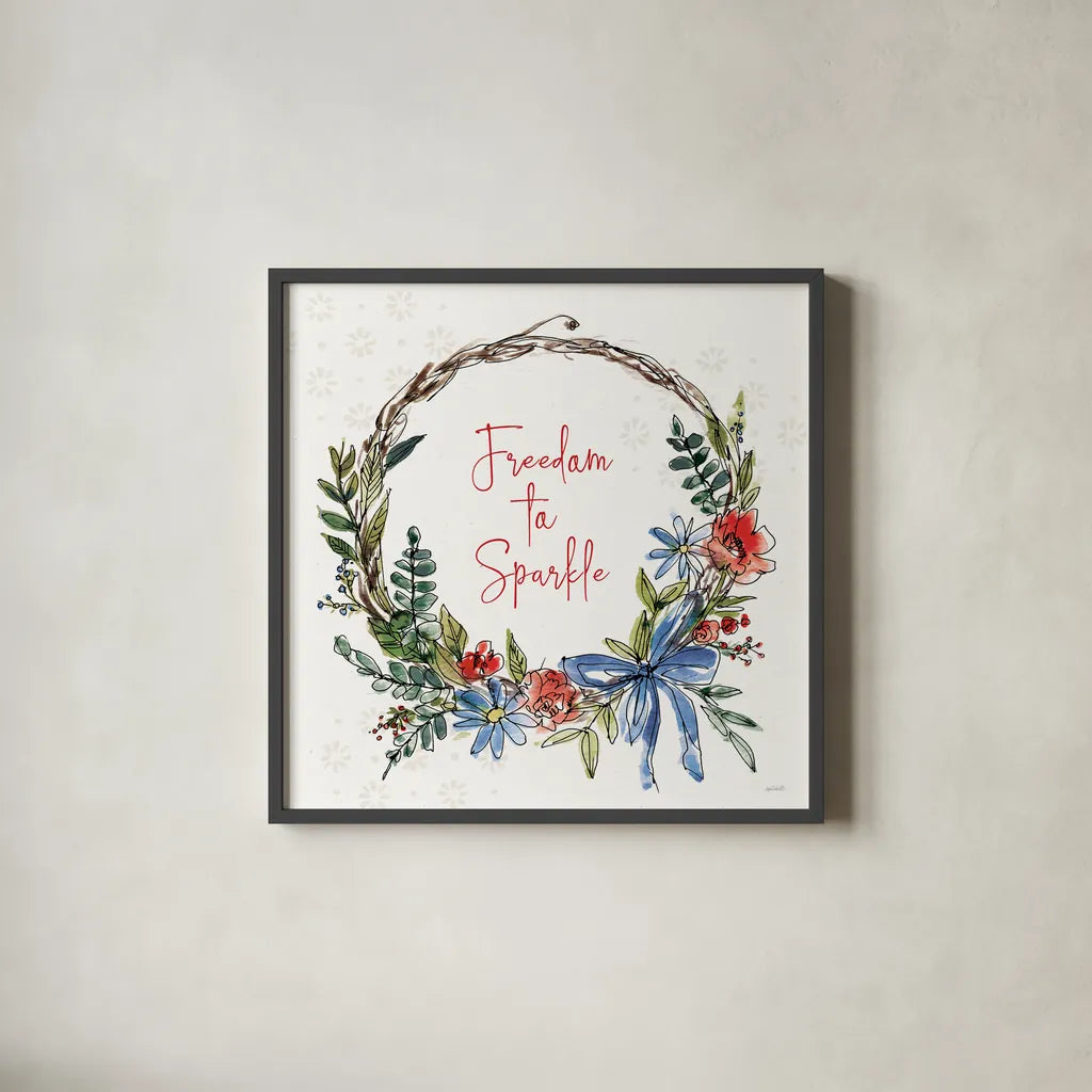 Americana Mood VII by Anne Tavoletti. Shown in a sleek black glass frame for a contemporary gallery look. Available as an archival giclee rolled canvas, fine art paper, or poster print. SKU 56117a.