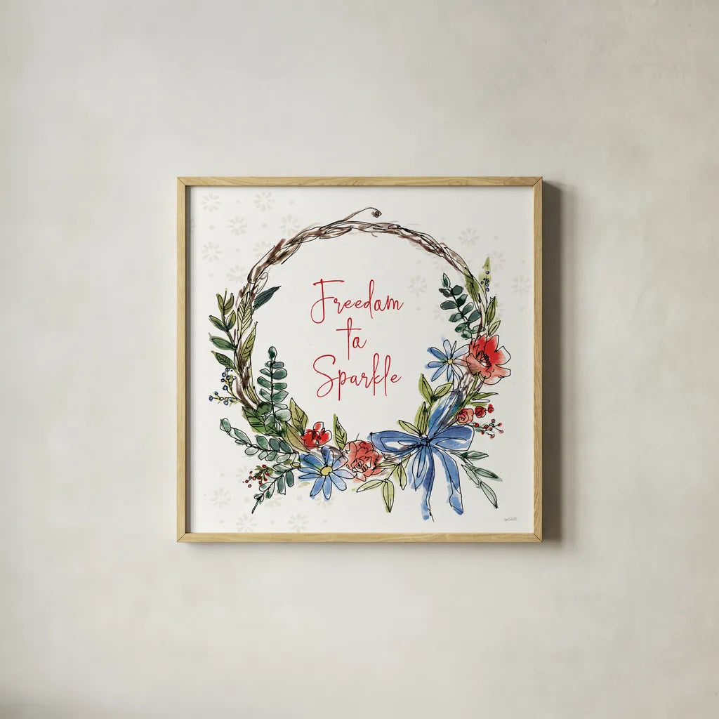 Americana Mood VII by Anne Tavoletti. Shown in a natural wood glass frame for a timeless modern aesthetic. Available as an archival giclee rolled canvas, fine art paper, or poster print. SKU 56117a.