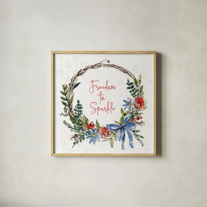 Americana Mood VII by Anne Tavoletti. Shown in a natural wood glass frame for a timeless modern aesthetic. Available as an archival giclee rolled canvas, fine art paper, or poster print. SKU 56117a.