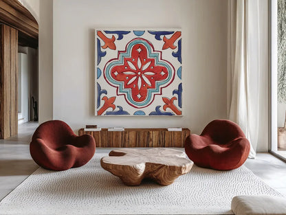 Americana Mood X by Anne Tavoletti. Shown as extra-large giant wall art in a modern living room. Available as an archival giclee rolled canvas, fine art paper, or poster print. SKU 56120a.