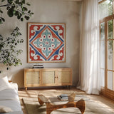 Americana Mood XII by Anne Tavoletti. Shown in a natural wood frame in a cozy modern living room. Available as an archival giclee rolled canvas, fine art paper, or poster print. SKU 56122a.