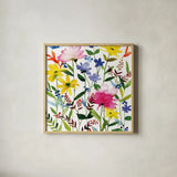 Annes Flowers II Crop by Anne Tavoletti. Shown in a natural wood glass frame for a timeless modern aesthetic. Available as an archival giclee rolled canvas, fine art paper, or poster print. SKU 13944a.