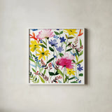 Annes Flowers II Crop by Anne Tavoletti. Shown in a crisp white glass frame for a clean and minimalist style. Available as an archival giclee rolled canvas, fine art paper, or poster print. SKU 13944a.