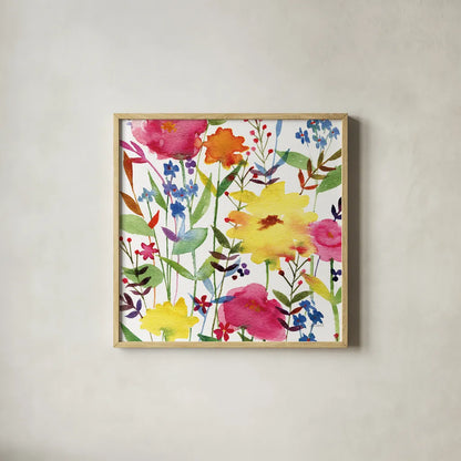 Annes Flowers III Crop by Anne Tavoletti. Shown in a natural wood glass frame for a timeless modern aesthetic. Available as an archival giclee rolled canvas, fine art paper, or poster print. SKU 27935a.