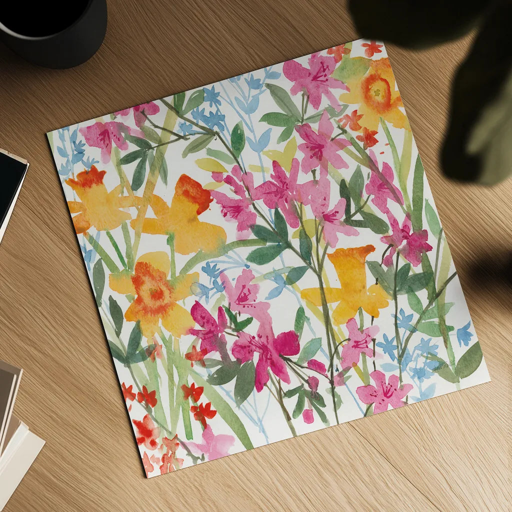 April Flowers by Anne Tavoletti. Shown as a detailed flat fine art print, highlighting archival giclee quality. Available as an archival giclee rolled canvas, fine art paper, or poster print. SKU 16881a.