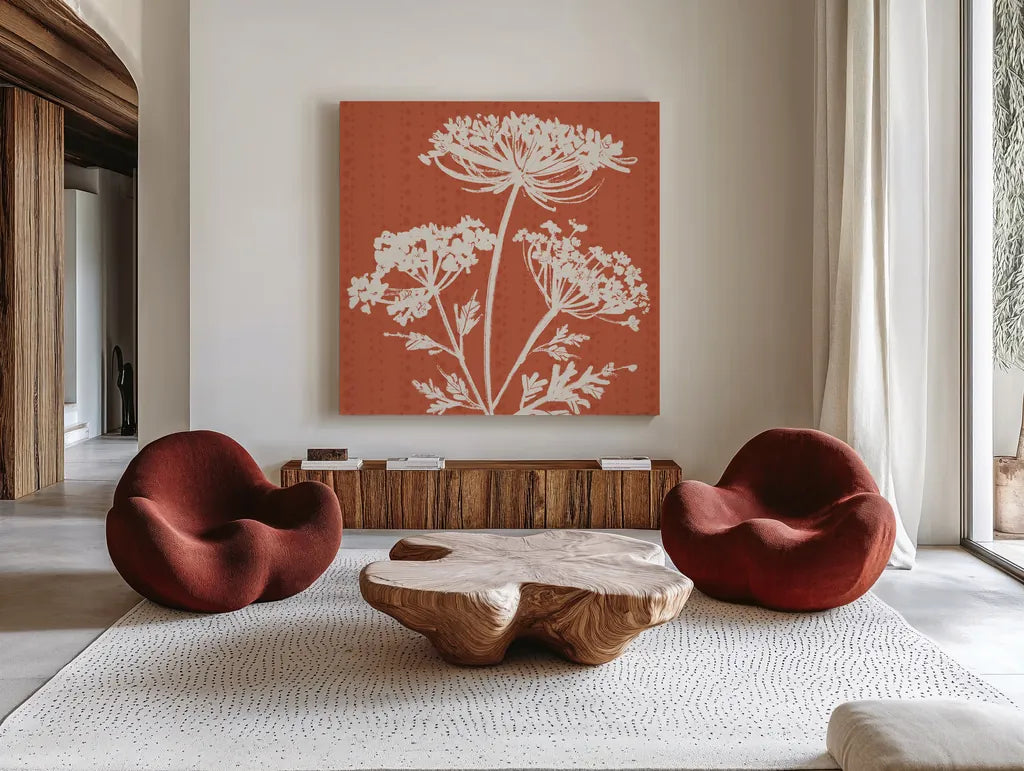 Autumn Tones II by Anne Tavoletti. Shown as extra-large giant wall art in a modern living room. Available as an archival giclee rolled canvas, fine art paper, or poster print. SKU 78945a.