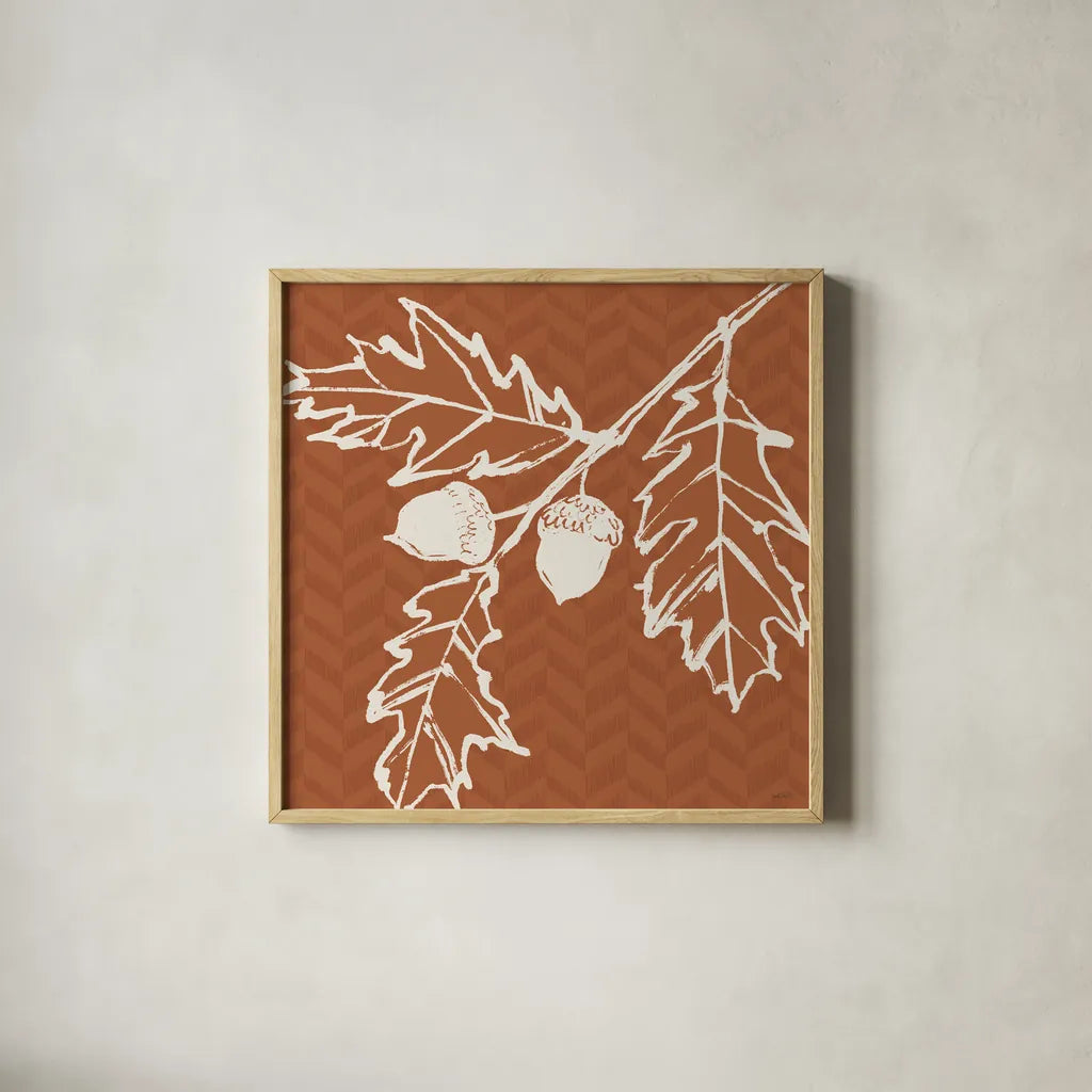 Autumn Tones V by Anne Tavoletti. Shown in a natural wood glass frame for a timeless modern aesthetic. Available as an archival giclee rolled canvas, fine art paper, or poster print. SKU 78948a.