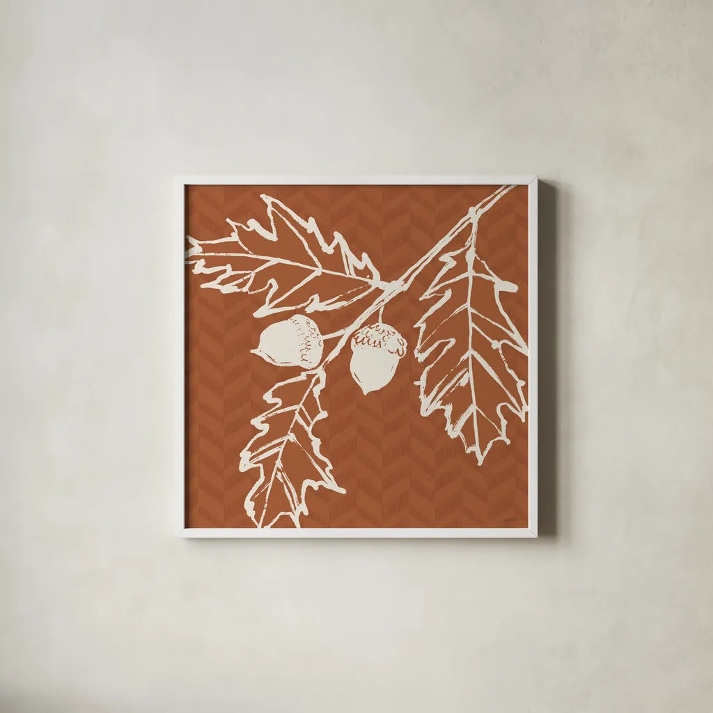 Autumn Tones V by Anne Tavoletti. Shown in a crisp white glass frame for a clean and minimalist style. Available as an archival giclee rolled canvas, fine art paper, or poster print. SKU 78948a.