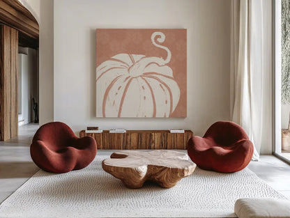 Autumn Tones VI by Anne Tavoletti. Shown as extra-large giant wall art in a modern living room. Available as an archival giclee rolled canvas, fine art paper, or poster print. SKU 78949a.
