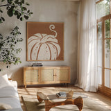 Autumn Tones VI Dark Orange by Anne Tavoletti. Shown in a natural wood frame in a cozy modern living room. Available as an archival giclee rolled canvas, fine art paper, or poster print. SKU 80629a.