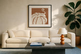 Autumn Tones VI Dark Orange by Anne Tavoletti. Displayed in a glass frame with matte in a clean modern living room. Available as an archival giclee rolled canvas, fine art paper, or poster print. SKU 80629a.