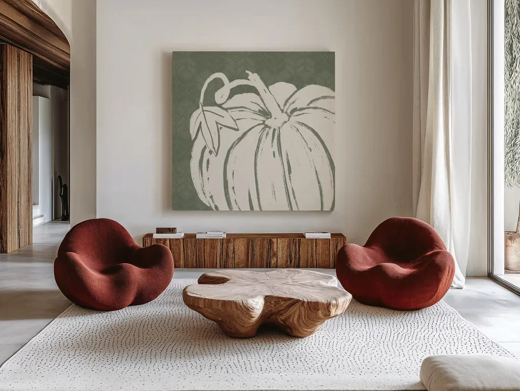 Autumn Tones VII by Anne Tavoletti. Shown as extra-large giant wall art in a modern living room. Available as an archival giclee rolled canvas, fine art paper, or poster print. SKU 78950a.