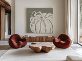 Autumn Tones VII Chalk Green by Anne Tavoletti. Shown as extra-large giant wall art in a modern living room. Available as an archival giclee rolled canvas, fine art paper, or poster print. SKU 80630a.