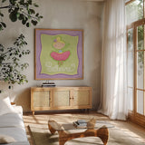 Ballerina by Anne Tavoletti. Shown in a natural wood frame in a cozy modern living room. Available as an archival giclee rolled canvas, fine art paper, or poster print. SKU 10602a.