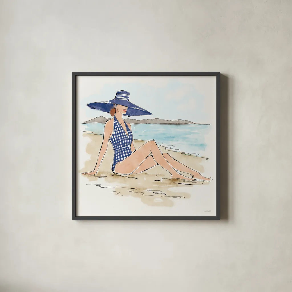 Bathing Beauties I by Anne Tavoletti. Shown in a sleek black glass frame for a contemporary gallery look. Available as an archival giclee rolled canvas, fine art paper, or poster print. SKU 91823a.
