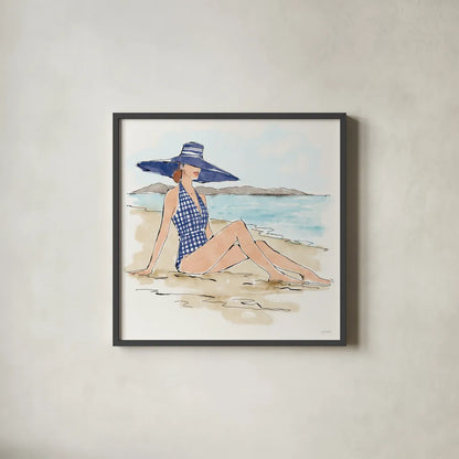Bathing Beauties I by Anne Tavoletti. Shown in a sleek black glass frame for a contemporary gallery look. Available as an archival giclee rolled canvas, fine art paper, or poster print. SKU 91823a.