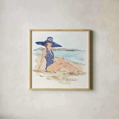 Bathing Beauties I by Anne Tavoletti. Shown in a natural wood glass frame for a timeless modern aesthetic. Available as an archival giclee rolled canvas, fine art paper, or poster print. SKU 91823a.