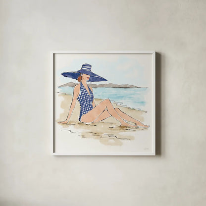 Bathing Beauties I by Anne Tavoletti. Shown in a crisp white glass frame for a clean and minimalist style. Available as an archival giclee rolled canvas, fine art paper, or poster print. SKU 91823a.